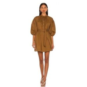 NWT L'Academie Nadia Mini in Brown Poplin Cotton Belted Shirt Dress S $198